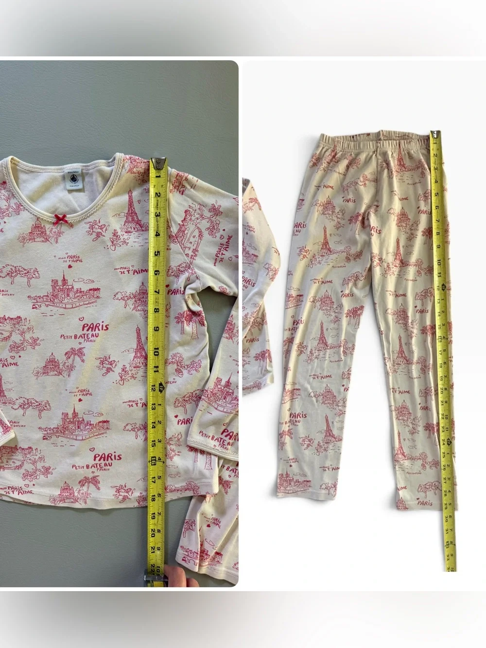Petit Bateau Paris Eiffel Tower Pink Pointelle Pajamas Set size 10 Girls
